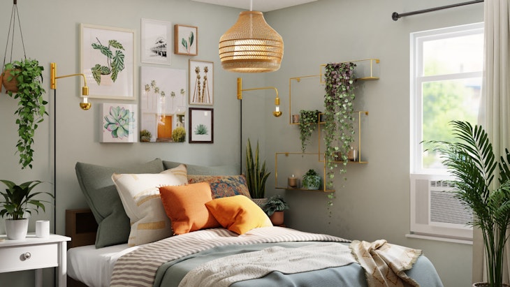 ایده تزئین پشت تخت با گیاهان آپارتمانی 